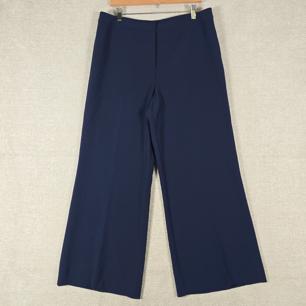 St. John Womens Navy Blue Wide Leg Trousers Dress Pants Size 14 Made in USA